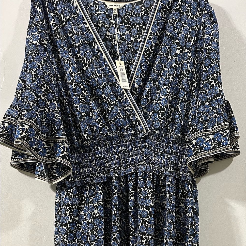 Max Studio Blue Floral Print dress with Black Accents

Dress

A-2